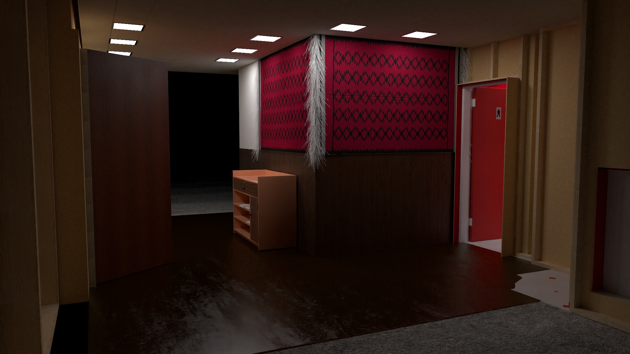 Red bathroom outside